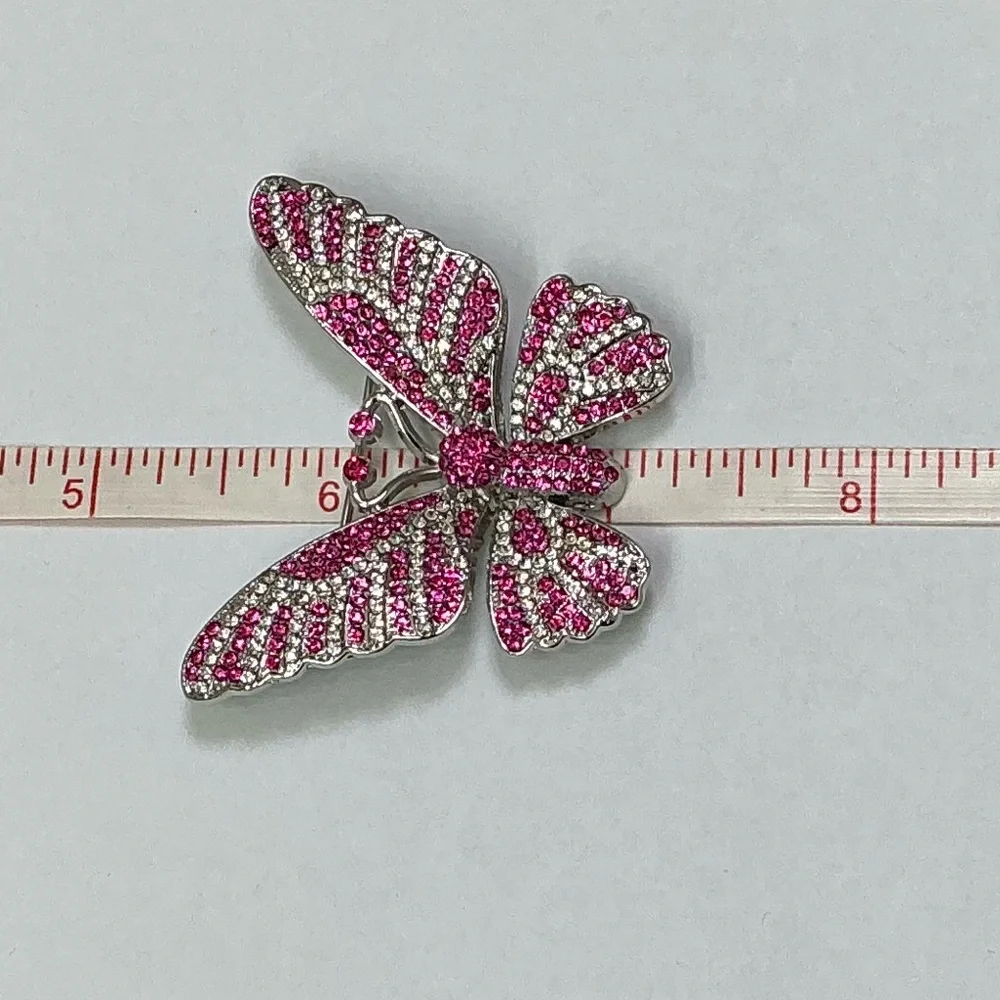 Pink and Silver Butterfly Brooch - Picture 5 of 6